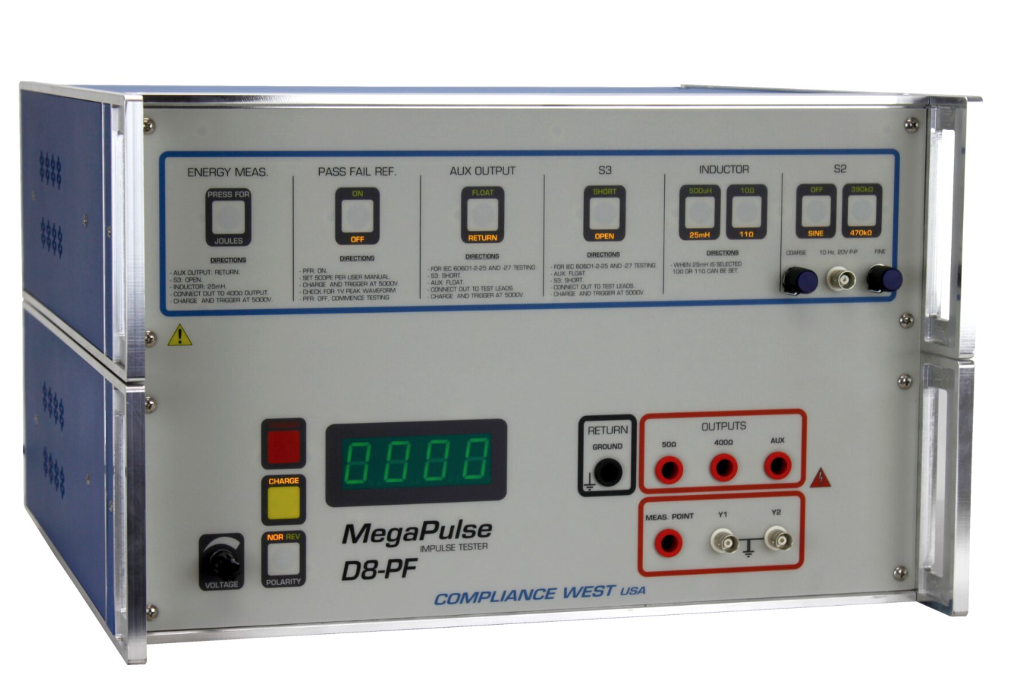 Compliance West MegaPulse D8-PF Defib-proof and Energy Reduction Tester 
